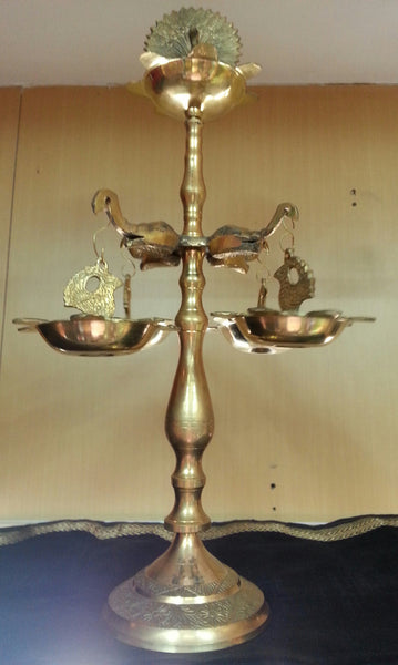 Pure Brass Peacock and Elephant Diya Stand