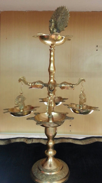 Pure Brass Peacock and Elephant Diya Stand