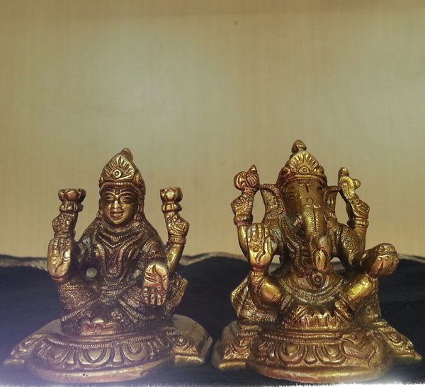 Pure Brass Ganesh Luxmi statues with Antique Finish
