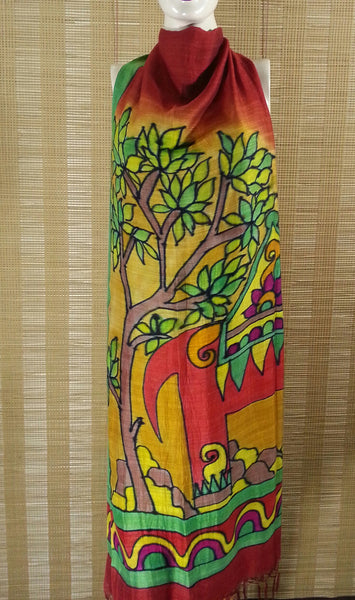 Handwoven and Hand-painted Top Quality Bhagalpur Silk Dupatta
