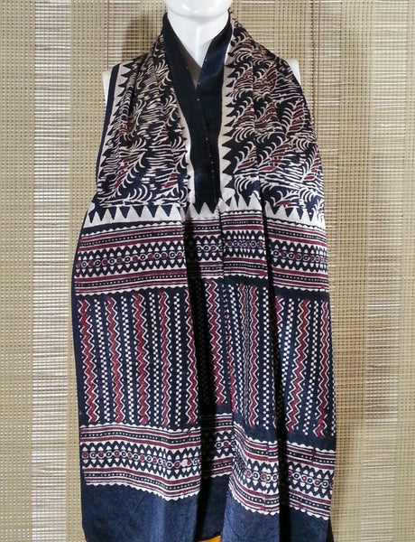 Gujarati Block Printed Art Silk Stole