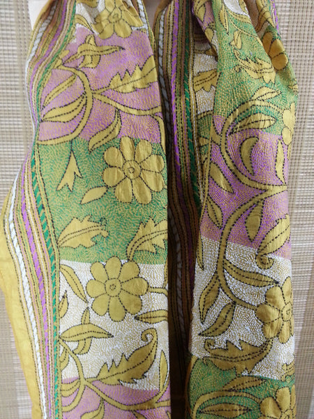 Pure Silk Kantha Stole Hand Embroidery