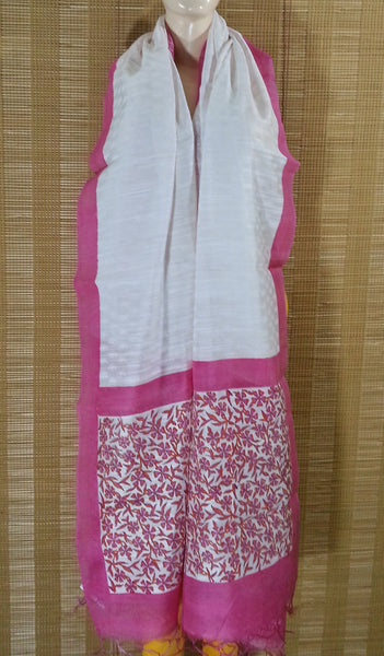 Handloom Pure Bhagalpuri Silk Dupatta Hand Block Printed