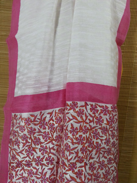 Handloom Pure Bhagalpuri Silk Dupatta Hand Block Printed