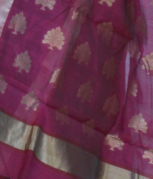 Handwoven Cotton-silk Chanderi Saree with Zari Motif