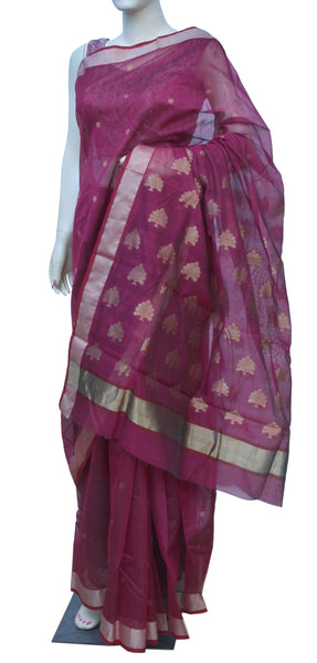 Handwoven Cotton-silk Chanderi Saree with Zari Motif