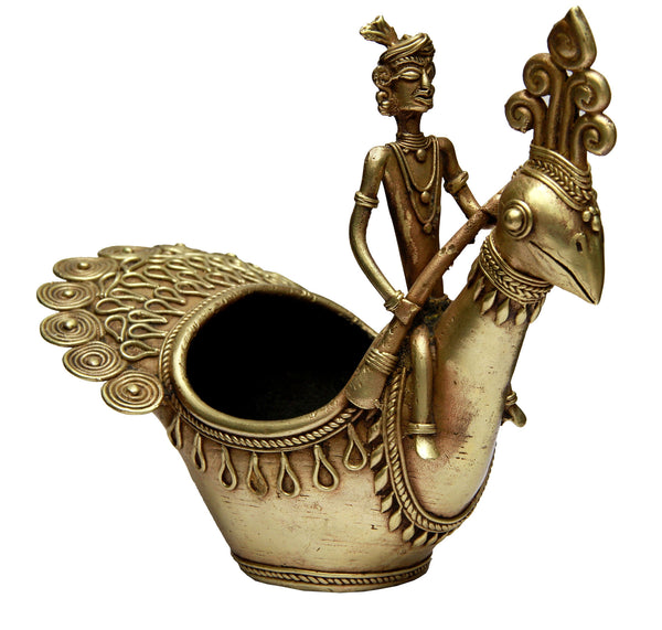 Handcrafted Tribal Dhokra Peacock pen and card holder