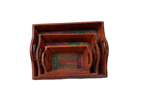 Hand-painted Wooden Serving Tray Set (Set of 3)