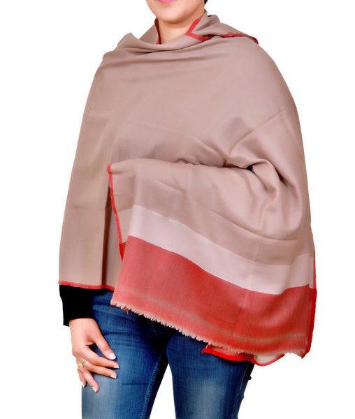 Pure Pashmina Wool Plain Contrast Shawl