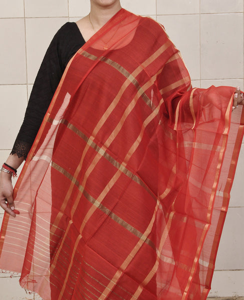 Handwoven Maheshwari Silk Zari Dupatta