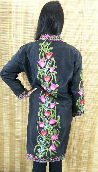 Silk Kashmiri Aari Work Knee Length Jacket