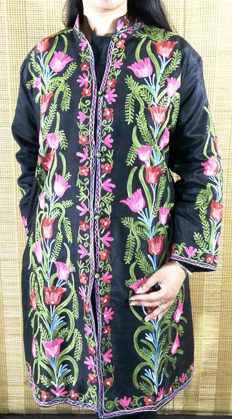 Silk Kashmiri Aari Work Knee Length Jacket