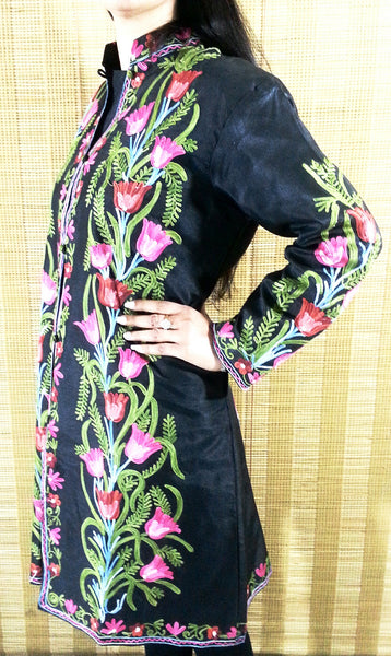 Silk Kashmiri Aari Work Knee Length Jacket