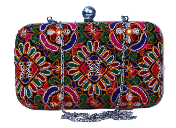 Hand Embroidered Box Clutch Bag with Sling