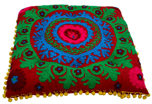 Traditional Embroidered Handmade Patchwork Floor Cushion Ottoman Pouf (With Proper Filling)