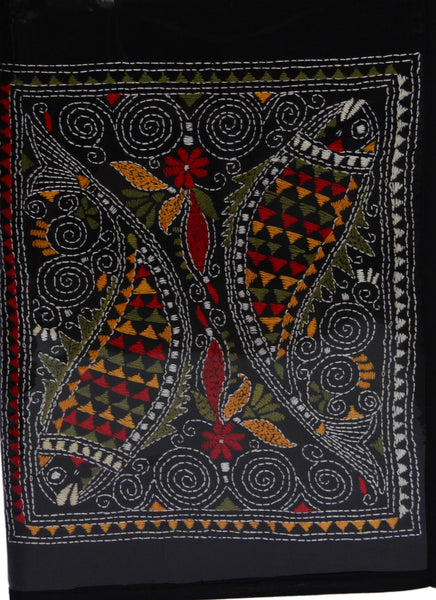 Hand Embroidered Jute File Folder with Bengali Kantha Work