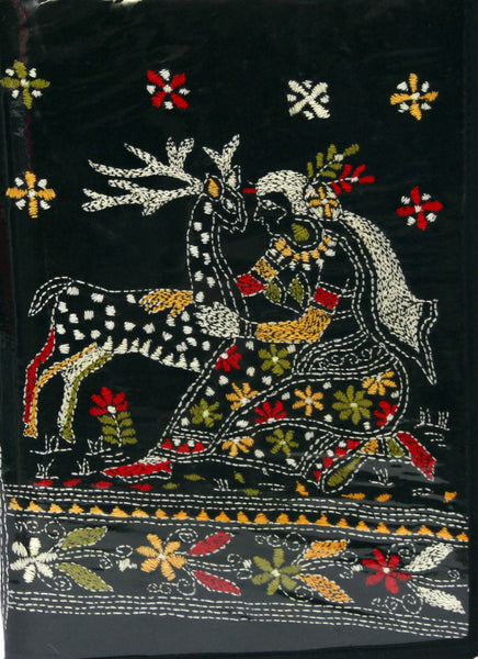 Hand Embroidered Jute File Folder with Bengali Kantha Work