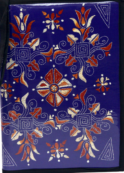 Hand Embroidered Jute File Folder with Bengali Kantha Work