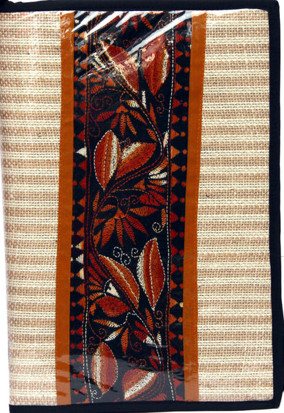 Hand Embroidered Jute File Folder with Bengali Kantha Work