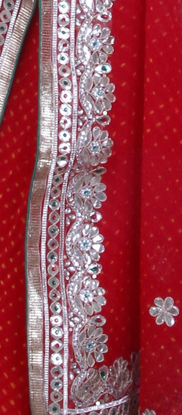Pure Georgette Lehriya Gota Patti Saree