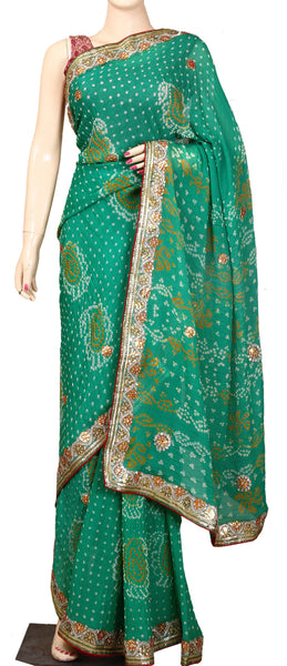 Pure Georgette Bandhani Gota Patti Kundan Saree