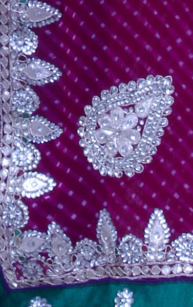 Pure georgette Lehriya Gota Patti and Kundan Work Saree