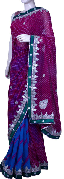 Pure georgette Lehriya Gota Patti and Kundan Work Saree