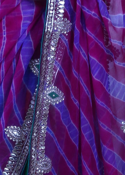 Gota Patti and Kundan Lehriya Pure Georgette Saree