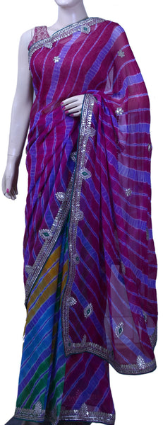 Gota Patti and Kundan Lehriya Pure Georgette Saree