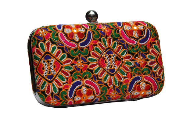 Hand Embroidered Box Clutch Bag with Sling