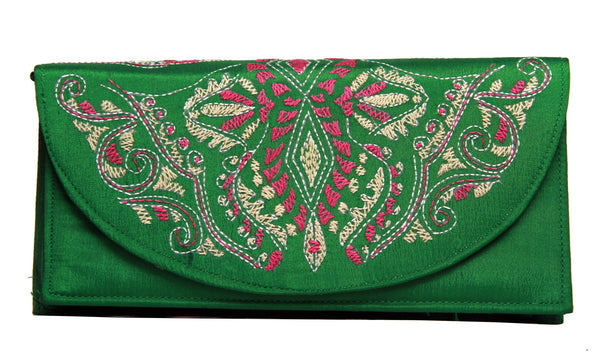 Kantha stitch hand-embroidered clutch