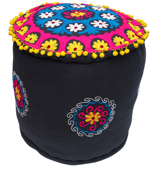 Traditional Embroidered Ottoman / Pouf / Stool with Proper filling (Medium Size)