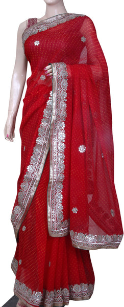 Pure Georgette Lehriya Gota Patti Saree