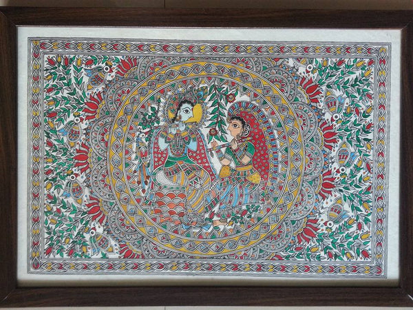 Madhubani Radha Krishna Painting Framed (Large)