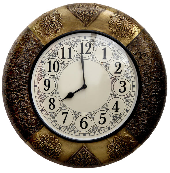 Vintage Wood and Brass Wall Clock 18"