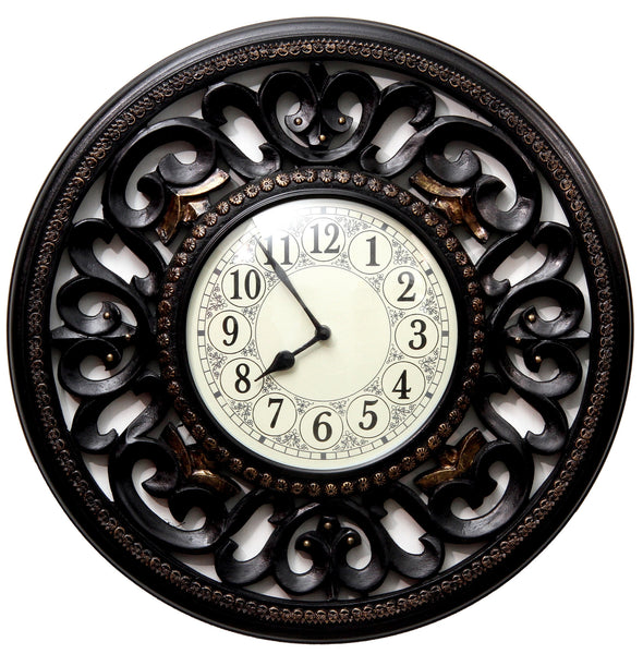 Vintage Wood and Brass Wall Clock 18"