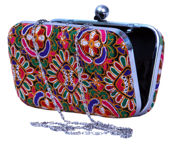 Hand Embroidered Box Clutch Bag with Sling