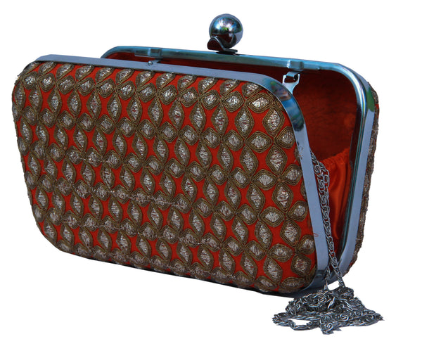 Embroidered Box Clutch Bag with Sling