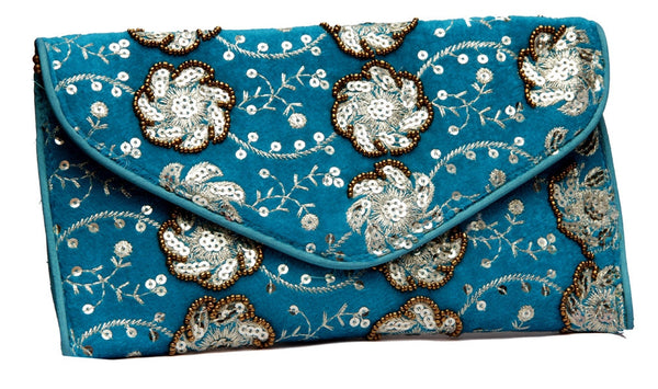Embroidered velvet envelope clutch