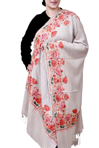 Semi pashmina stole with Kashmiri Aari work